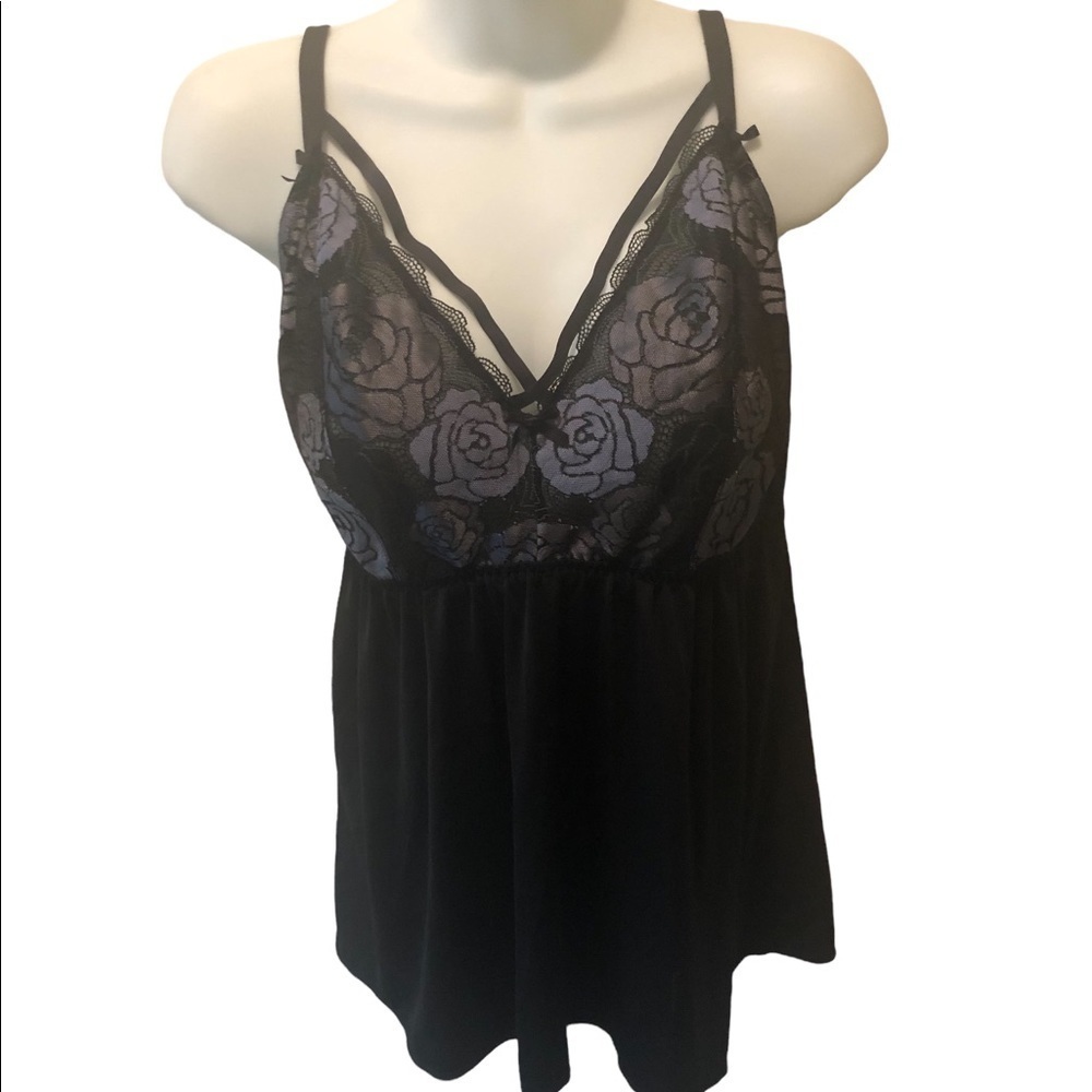 Cacique Sexy Black Lacey Babydoll Cami Top Size 18/20 Playful Girly Feminine